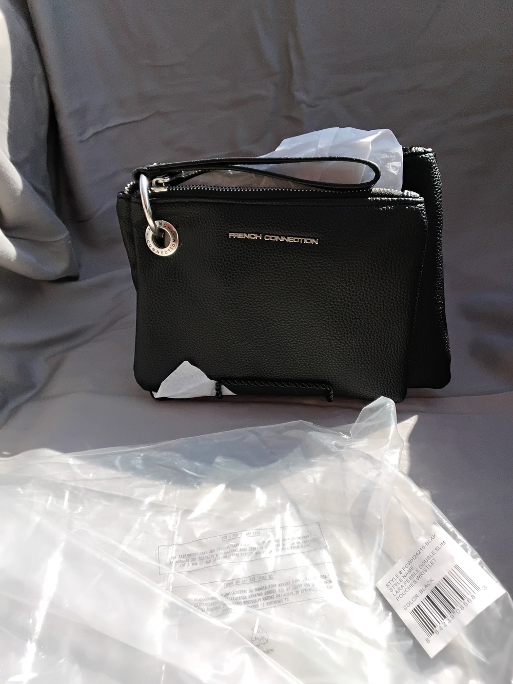 French Connection Black Pebbled Wristlet Bag - Picture 2 of 8
